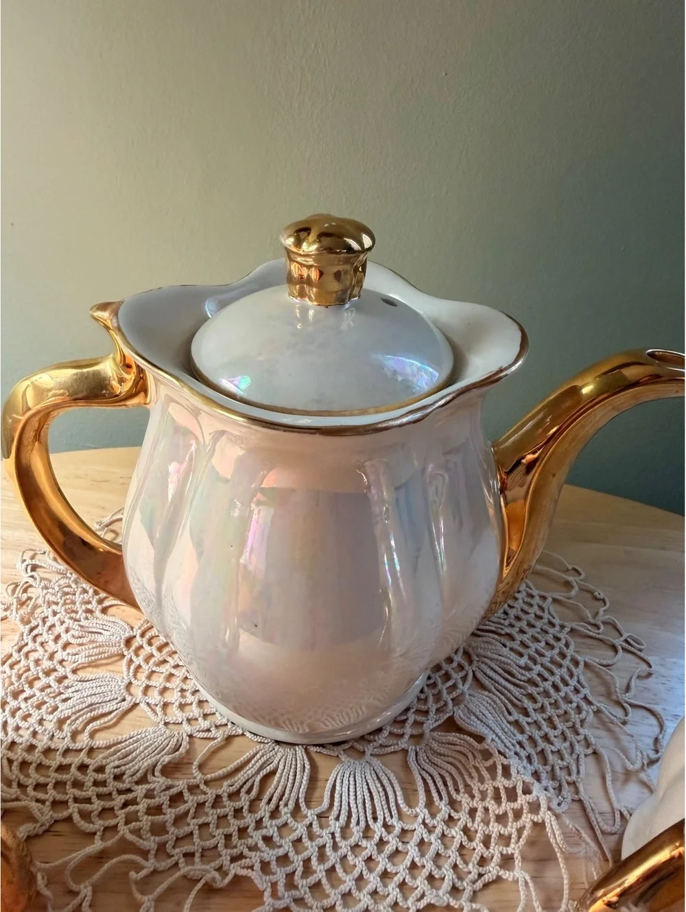 Vintage Ceramic Tea Set with Gold Accents - Teapot and Creamer Pitchers